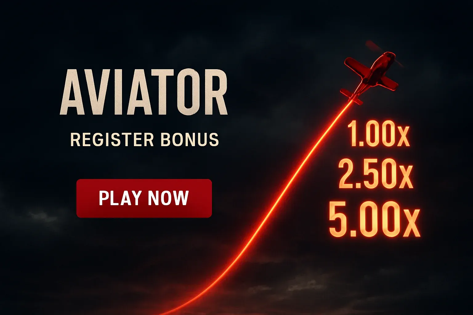 Aviator crash game banner with red plane, multipliers, and play now button